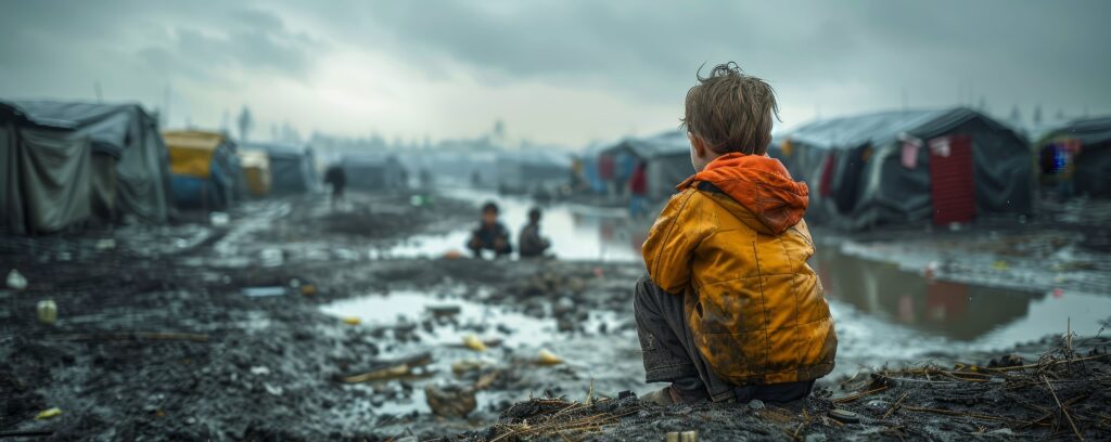 Jovem criança no campo de refugiados